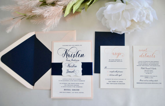 These navy and pink flat invitations are perfect - and glamorous!