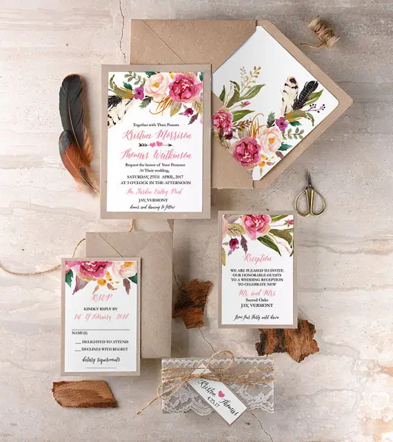 boho chic handmade invitations