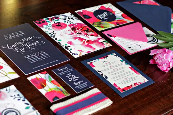 navy and hot pink - unforgettable wedding invitations