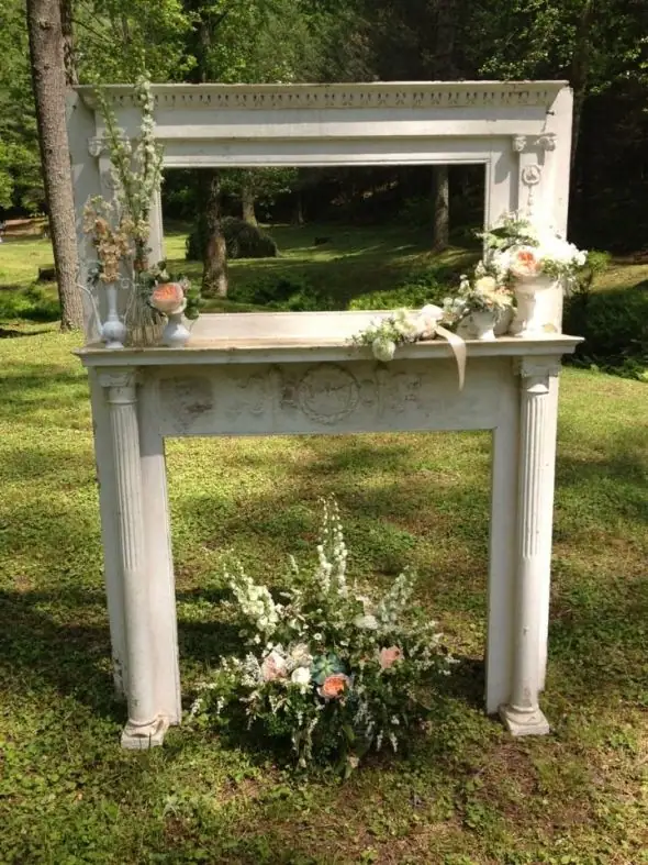 repurposed fireplace mantel ceremony backdrop weddingfor1000.com